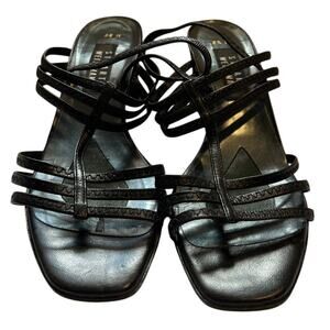Stuart Weitzman Black Strappy Sandals 2.5" Block Heel  - Size 9.5